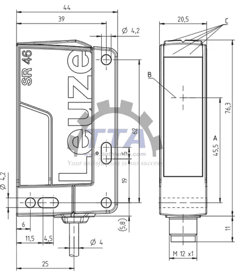 Bản vẽ kích thước Máy phát LEUZE SLS46C-40.K28-M12