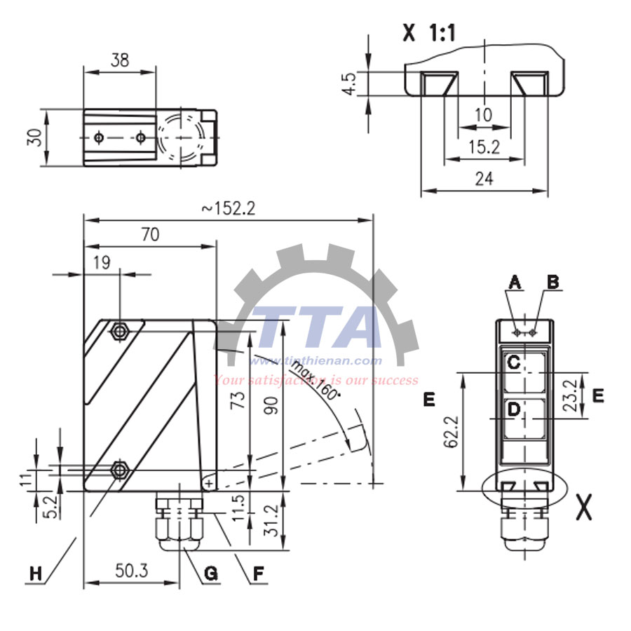 Bản vẽ kích thước Cảm biến LEUZE PRK 96M/P-1370-42_Tín Thiên An