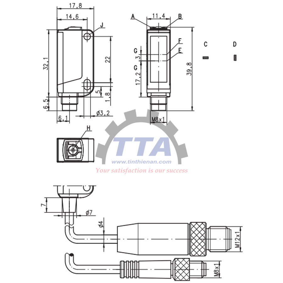 Bản vẽ kích thước Cảm biến tương phản LEUZE KRTM 3B/4.1121-S8_Tín Thiên An