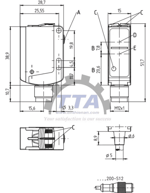 Bản vẽ kích thước Cảm biến LEUZE HRT 25B/L6X.32-2500-S12_Tín Thiên An