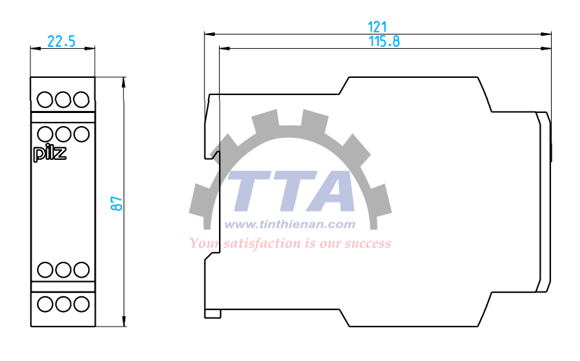 Bản vẽ kích thước Rơ le an toàn PILZ PNOZ X7 230VAC 2n/o (774056)_Tín Thiên An