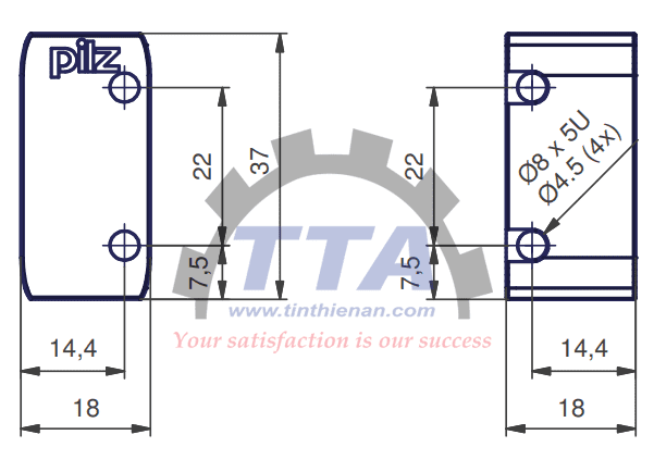 Bản vẽ kích thước Công tắc an toàn PILZ PSEN cs3.1 M12/8-0.15m_Tín Thiên An