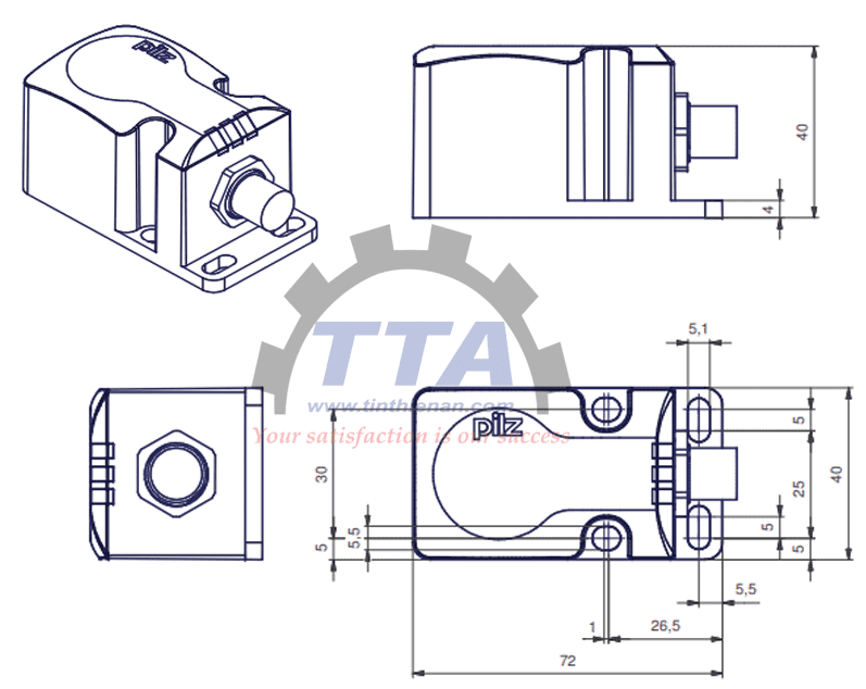 Bản vẽ kích thước PSEN cs1.1p 1 switch (PILZ PSEN 540050)_Tín Thiên An