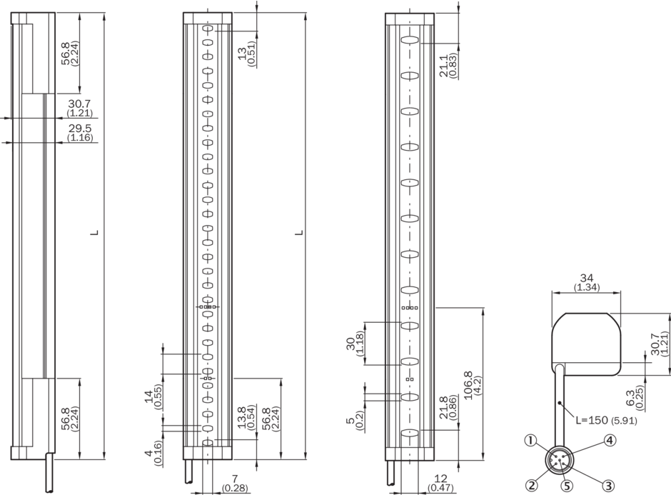 Bản vẽ kích thước Safety light curtains SICK C4C-EA04530A10000