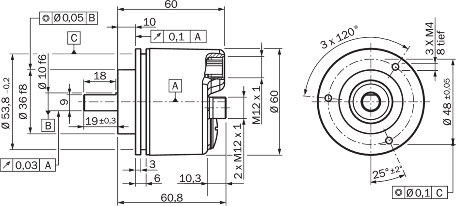 Bản vẽ kích thước Bộ mã hóa SICK A3M60B-S4PB013X13