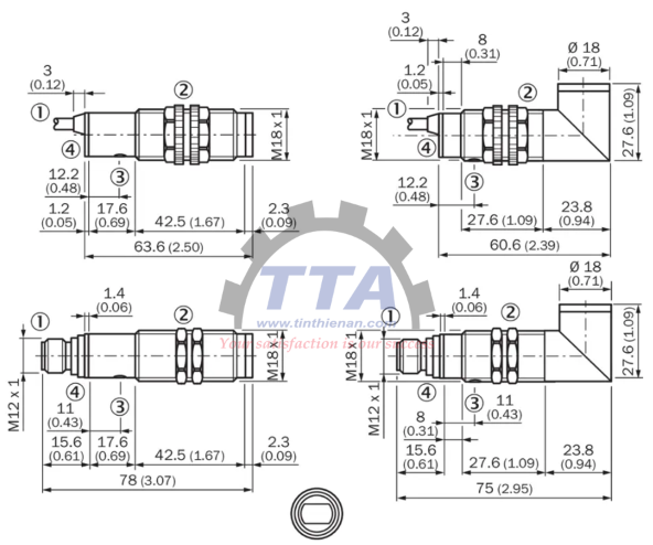 Bản vẽ kích thước Cảm biến quang điện hình trụ SICK VTF18-4N1212_Tín Thiên An