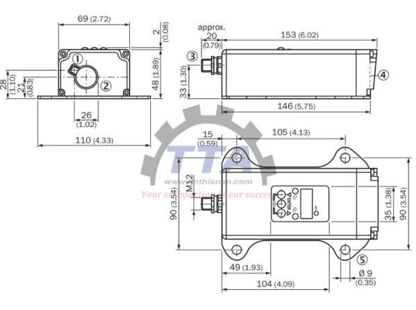 Bản vẽ kích thước Cảm biến khoảng cách xa Sick DT500-A311_Tín Thiên An