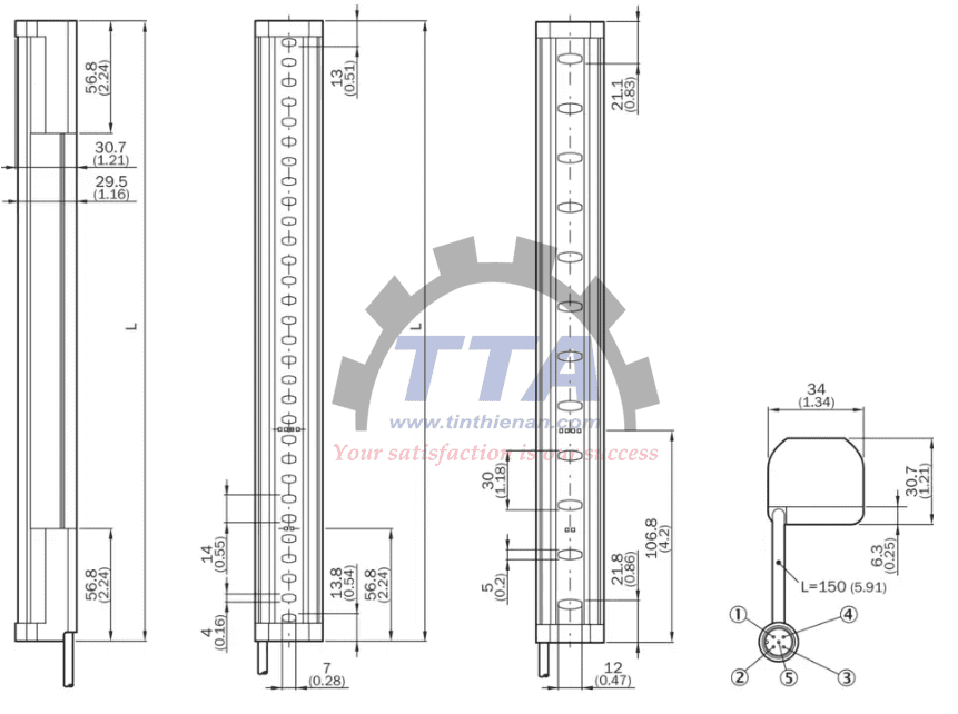 Bản vẽ kích thước Safety light curtains SICK C2C-SA13530A10000_Tín Thiên An