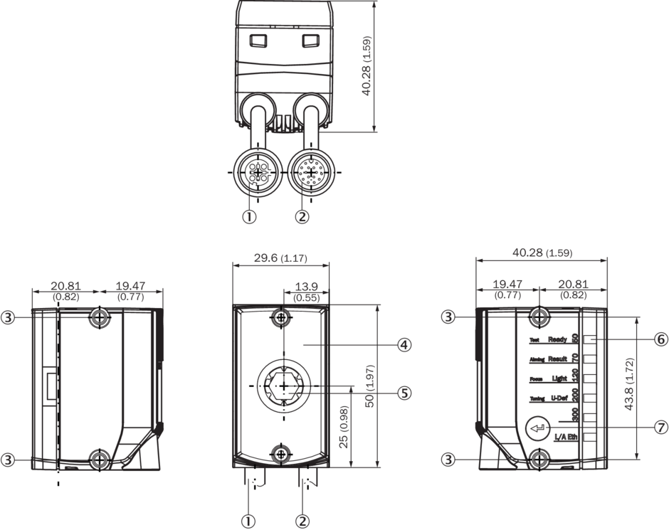 Bản vẽ kích thước Trình đọc mã dựa trên hình ảnh SICK V2D611D-MMSCE4