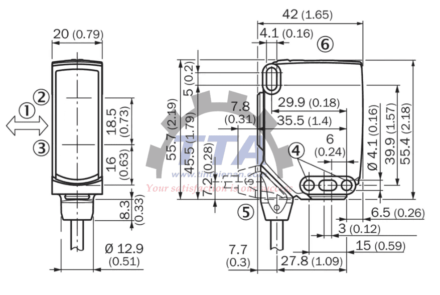 Bản vẽ kích thước Cảm biến quang điện SICK WTB16I-6H161120A00_Tín Thiên An