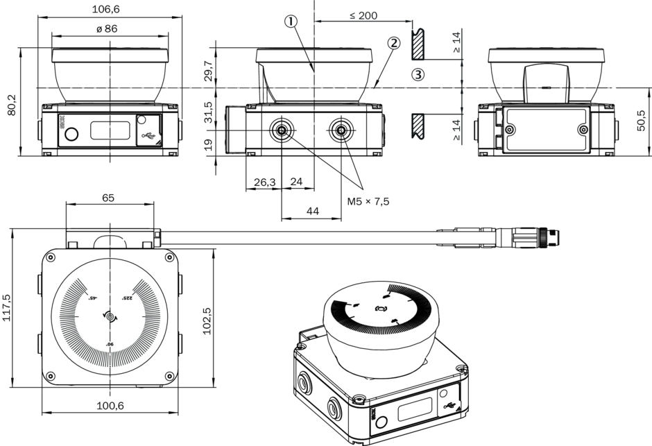 Bản vẽ kích thước Máy quét laser an toàn NANS3-AAAZ30AN1