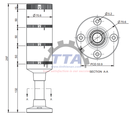 Bản vẽ kích thước Đèn tháp LEUZE A7-V1-MP1-DS-ROG-T-100_Tín Thiên An