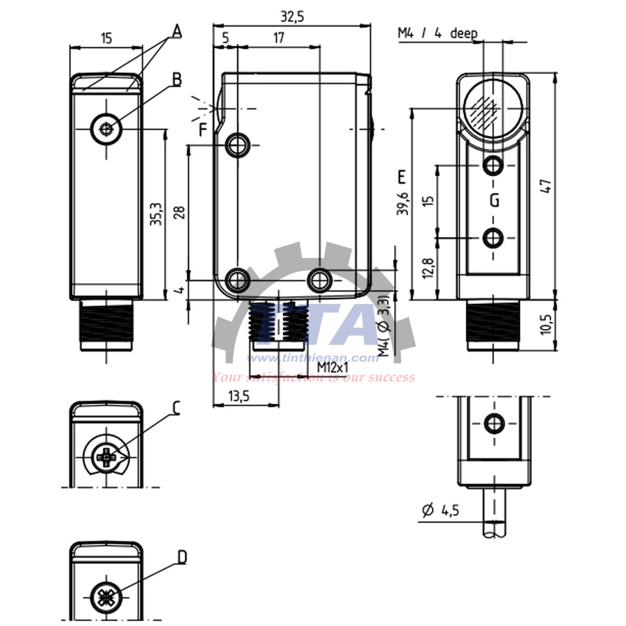 Bản vẽ kích thước Cảm biến LEUZE RK18B.T2/4P-M12_ Tín Thiên An