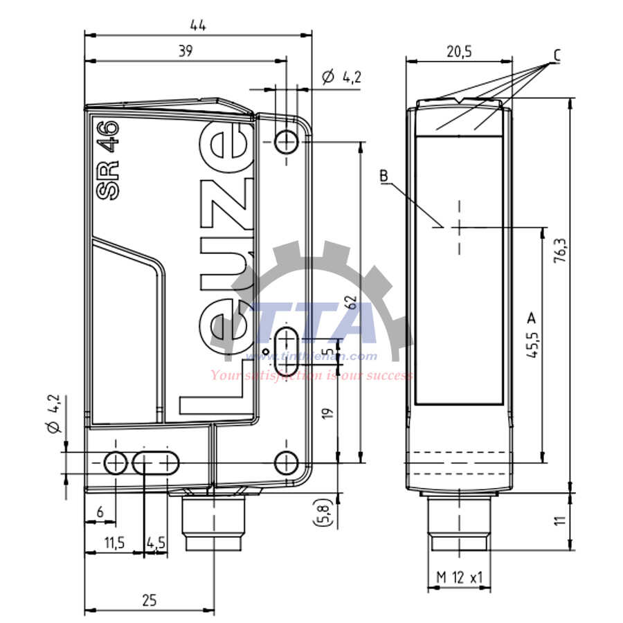 Bản vẽ kích thước Mô tả ứng dụng Máy phát LEUZE SLS46C-70.K48-M12_Tín Thiên An