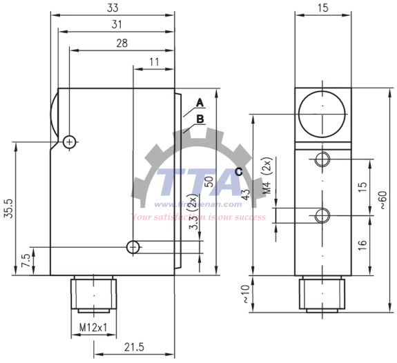 Bản vẽ kích thước Cảm biến LEUZE IPRK 18/A L.4 _Tín Thiên An