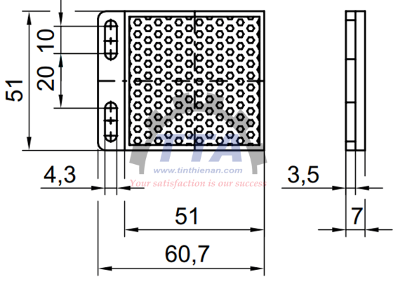 Bản vẽ kích thước Gương phản xạ LEUZE MTKS 50x50.1_Tín Thiên An