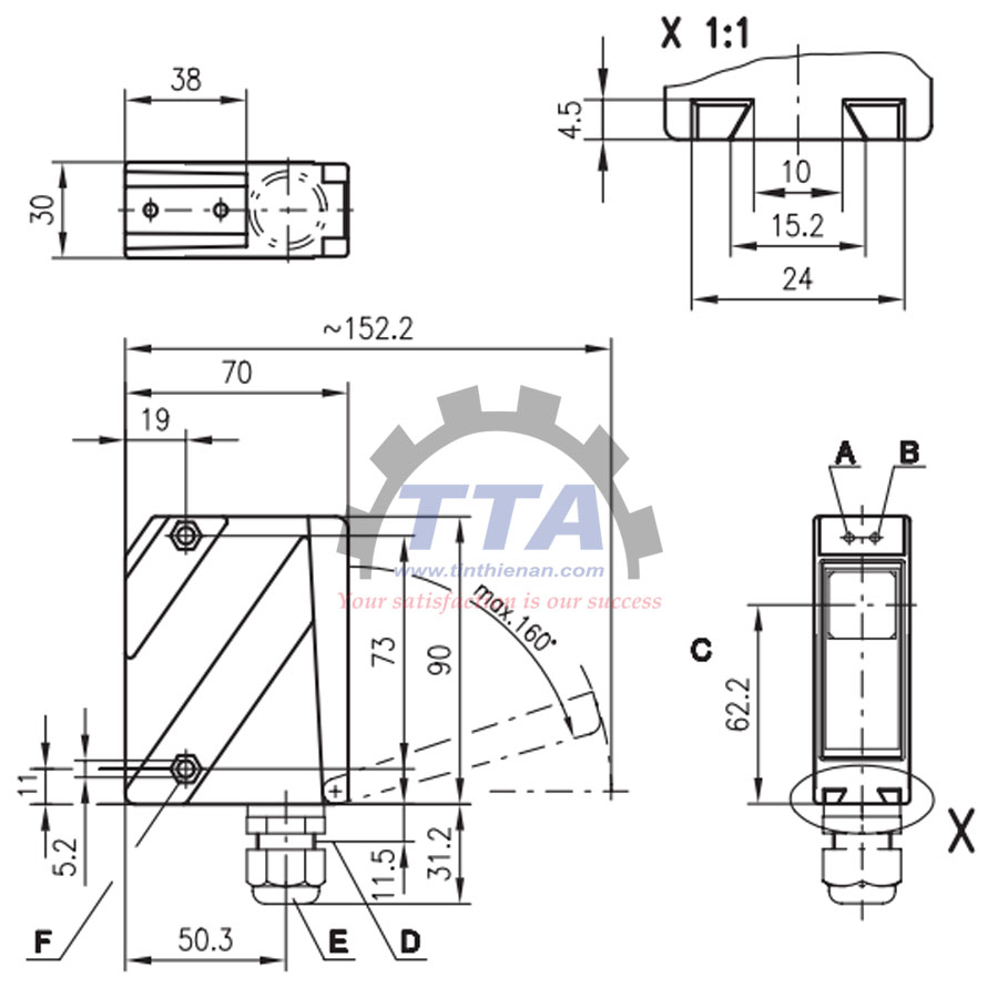 Bản vẽ kích thước Cảm biến LEUZE LSE 96M/P-1816-41_Tín Thiên An