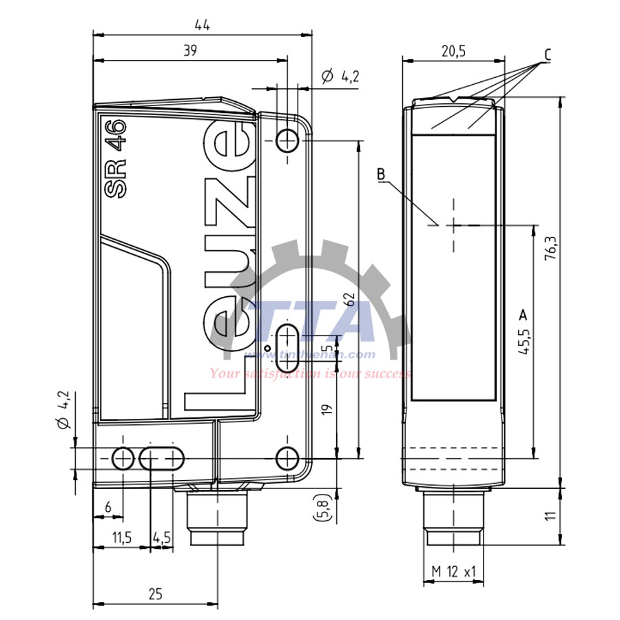 Bản vẽ kích thước Thiết bị an toàn LEUZE SLE46C-40.K2/4P-M12_Tín Thiên An