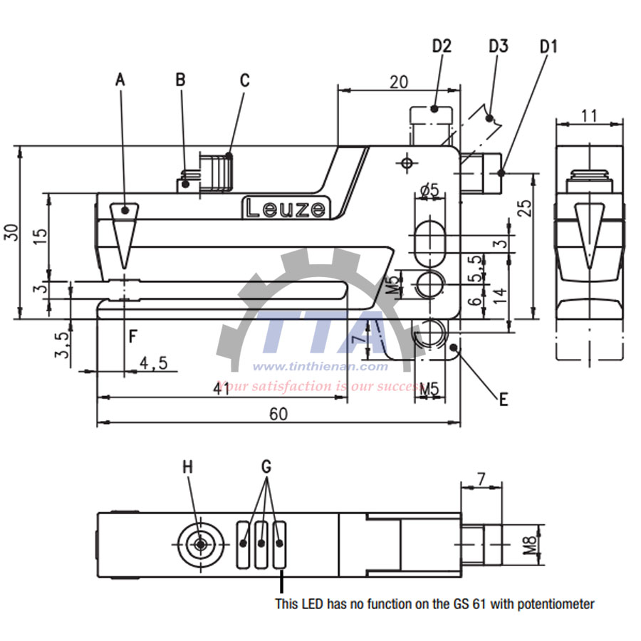 Bản vẽ kích thước Cảm biến quang điện LEUZE GS 61/6D.2_Tín Thiên An