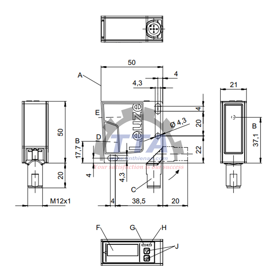 Bản vẽ kích thước Cảm biến LEUZE ODS9L2.8/L6X-1050-M12_Tín Thiên An