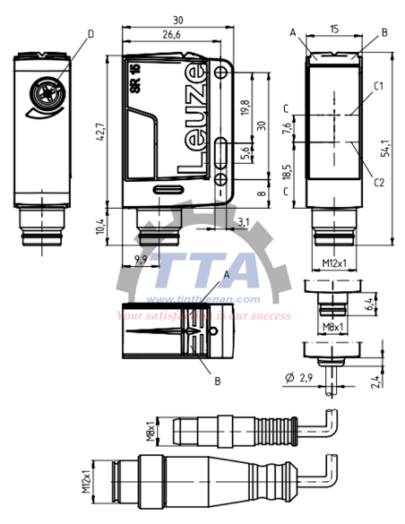 Bản vẽ kích thước Cảm biến LEUZE PRK15.XD1/4P-M12_Tín Thiên An