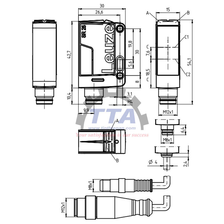 Bản vẽ kích thước Cảm biến LEUZE HT25CI/2N-M12_Tín Thiên An