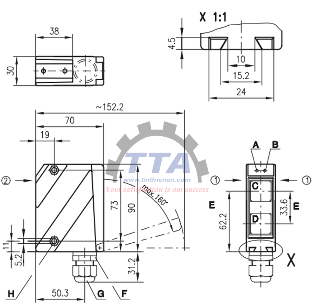 Hình 1: Bản vẽ kích thước Cảm biến LEUZE HRT 96K/P-1630-800-41_Tín Thiên An