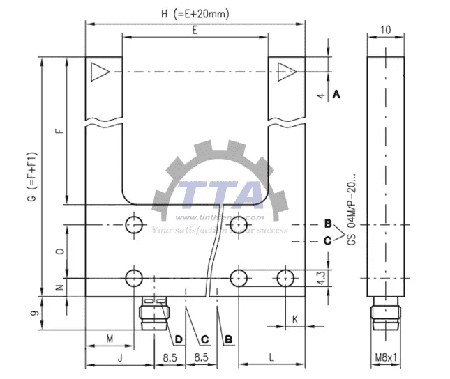 Bản vẽ kích thước Cảm biến chữ U LEUZE GS 04M/P-50-S8_Tín Thiên An