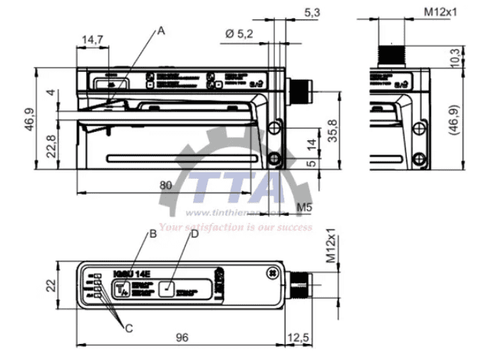 Bản vẽ kích thước Cảm biến ngã ba LEUZE IGSU14E/LWT.3-M12_Tín Thiên An