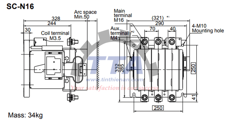 Bản vẽ kích thước Khởi động từ (Contactor) Fuji SC-N16 AC220V_Tín Thiên An