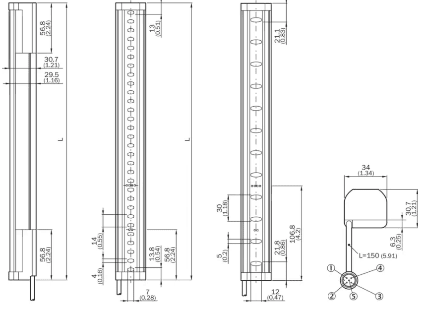 Bản vẽ kích thước Safety light curtains SICK C2C-EA13530A10000_Tín Thiên An