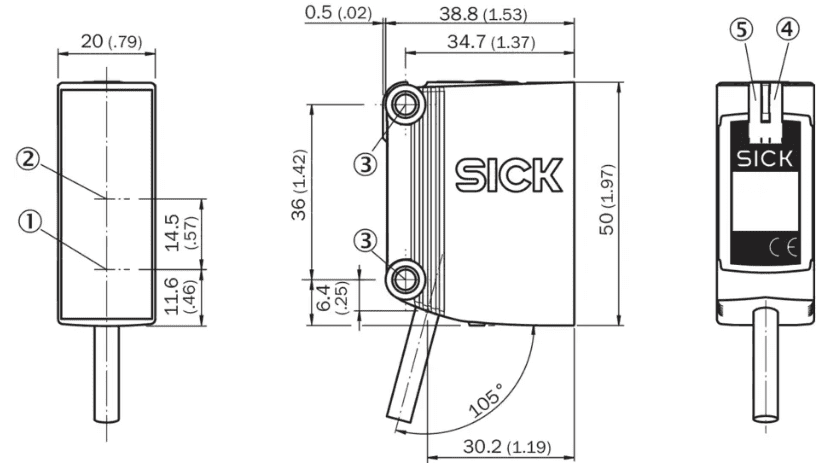 Bản vẽ kích thước Cảm biến quang điện SICK GTE10-P1211_Tín Thiên An