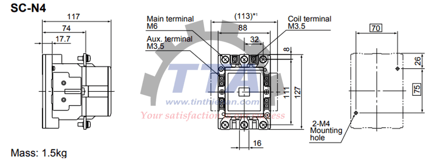 Bản vẽ kích thước Khởi động từ (Contactor) Fuji SC-N4 AC220V_Tín Thiên An