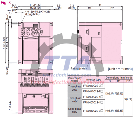 Bản vẽ kích thước biến tần Fuji FRN0010C2S-7A_Tín Thiên An