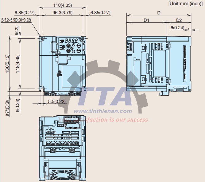 Bản vẽ kích thước Fuji FRN0007E2S-4GB 3 pha 380 V_Tín Thiên An