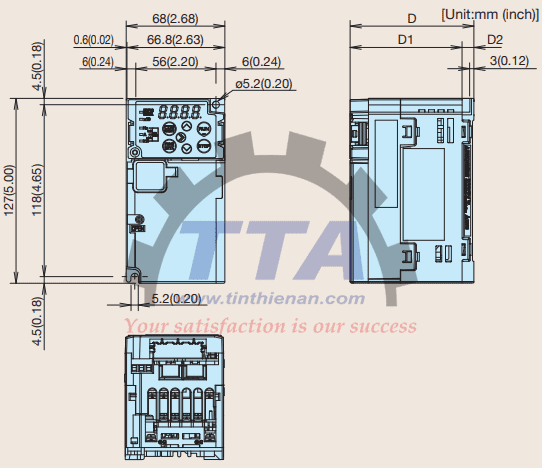 Bản vẽ kích thước biến tần Fuji FRN0004E2S-2GB_Tín Thiên An