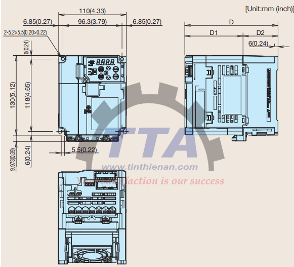 Bản vẽ kích thước biến tần Fuji FRN0010E2S-2GB_Tín Thiên An