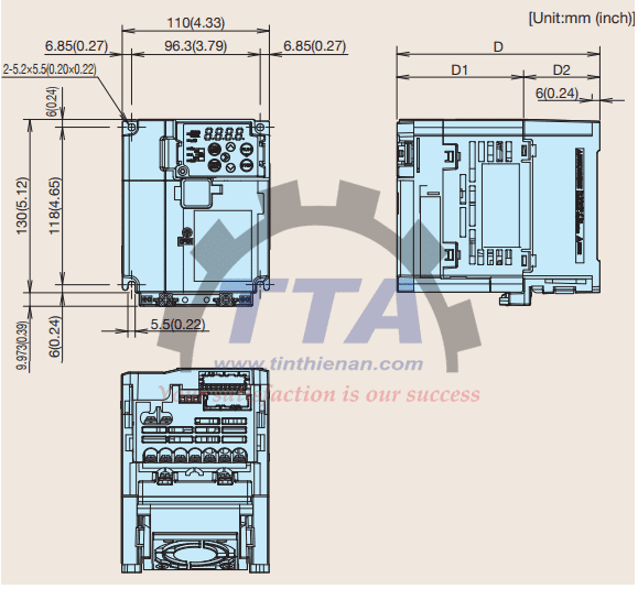 Bản vẽ kích thước biến tần Fuji FRN0008E2S-7GB_Tín Thiên An