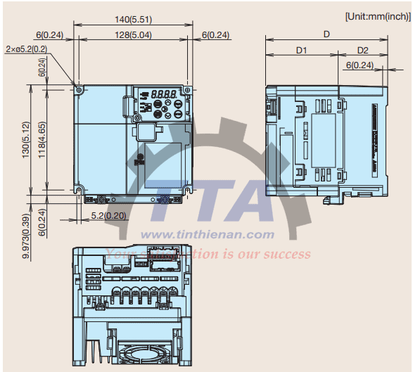 Bản vẽ kích thước biến tần Fuji FRN0011E2S-7GB_Tín Thiên An