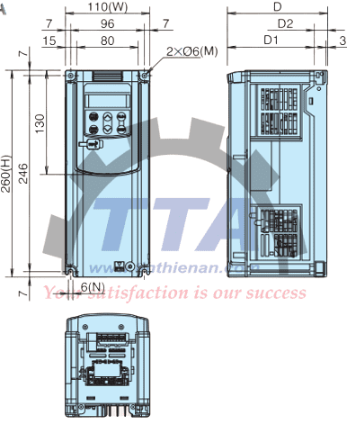 Bản vẽ kích thước biến tần Fuji FRN0.75G1S-2A_Tín Thiên An
