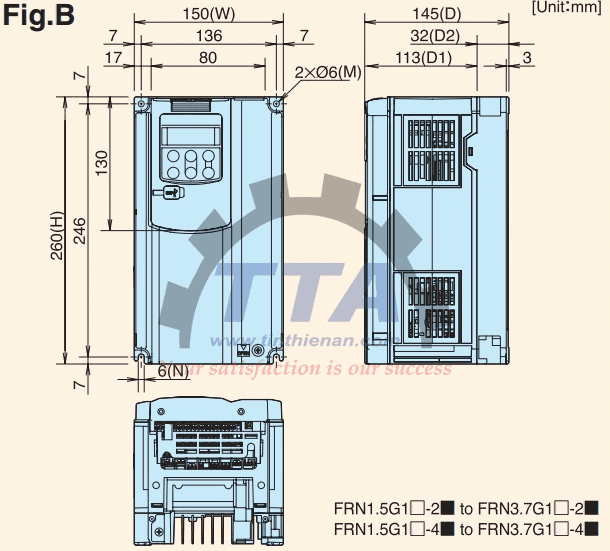 Bản vẽ kích thước biến tần Fuji FRN2.2G1S-4A_Tín Thiên An