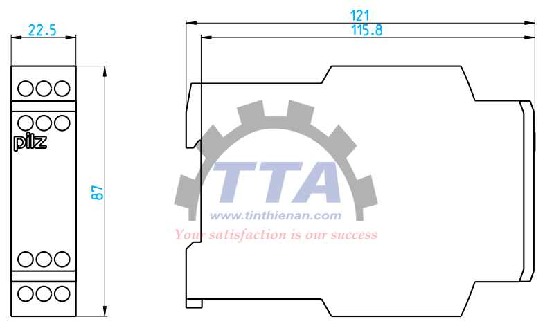 Bản vẽ kích thước PILZ  PZE X4V 0,7/24VDC 4n/o fix (774586)_Tín Thiên An