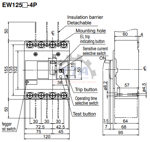 Bản vẽ kích thước Fuji EW125JAG 4P_Tín Thiên An