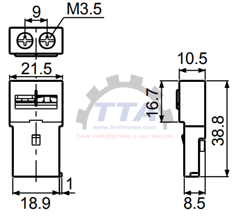 Bản vẽ kích thước khối tiếp điểm Fuji BZ0KIB 1NC_Tín Thiên An