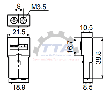 Bản vẽ kích thước khối tiếp điểm phụ Fuji BZ0WIB 1NC_Tín Thiên An