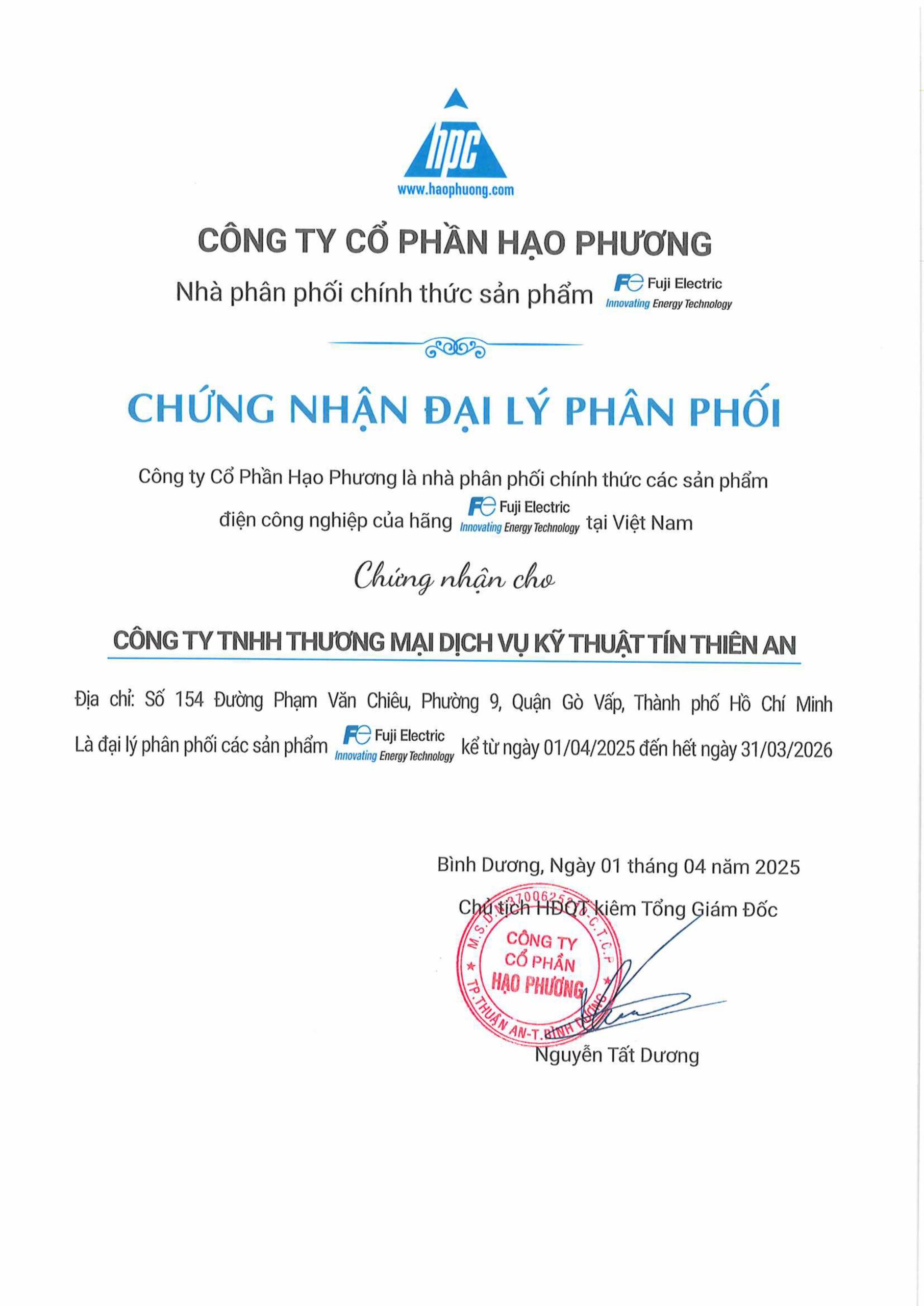 Đại Lý Thiết Bị Điện Fuji Electric Chính Hãng 2025 – Tín Thiên An