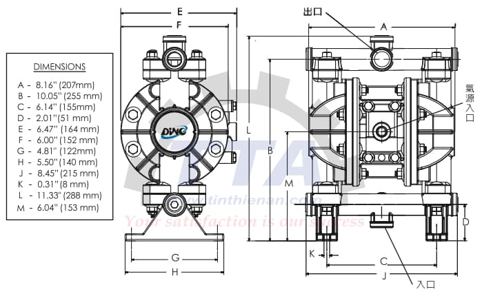 Bản vẽ kích thước bơm màng DA15-PPPPSPSP_Tín Thiên An