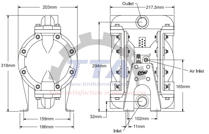 Bản vẽ kích thước bơm màng DINO DA25-ALPPSPSP_Tín Thiên An