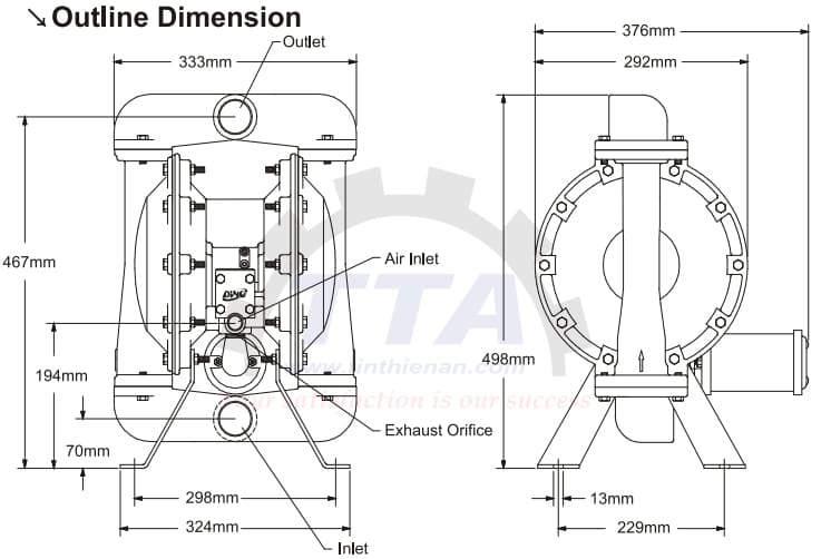 Bản vẽ kích thước bơm màng DINO DA40-ALPPSPSP_Tín Thiên An