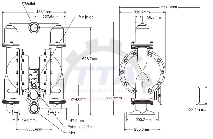 Bản vẽ kích thước bơm màng DINO DA50-ALSPSPSP_Tín Thiên An